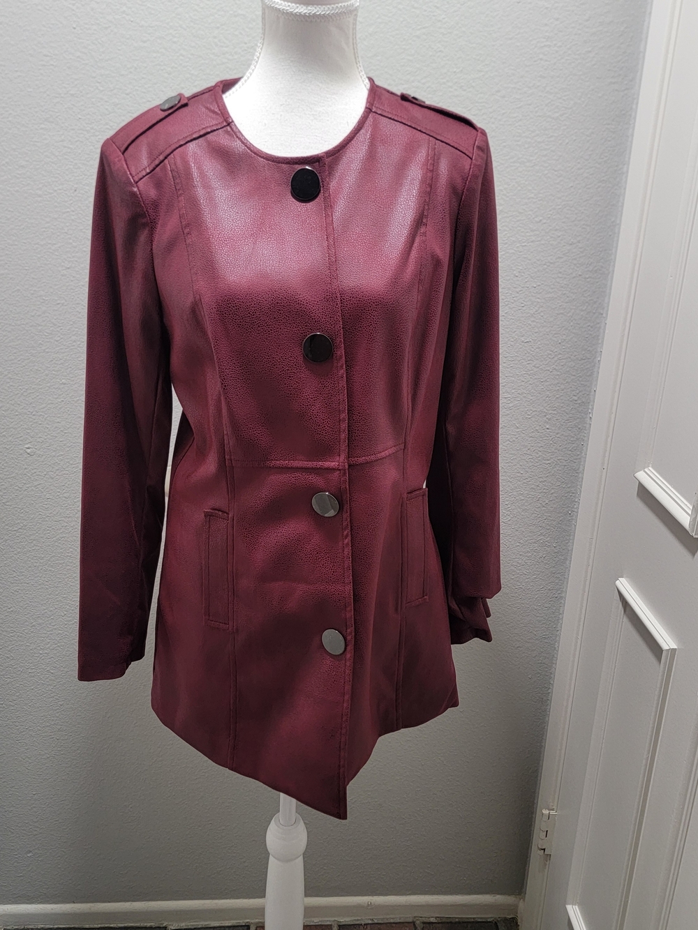 Joseph Ribkoff Burgundy Long Button-Front Blazer